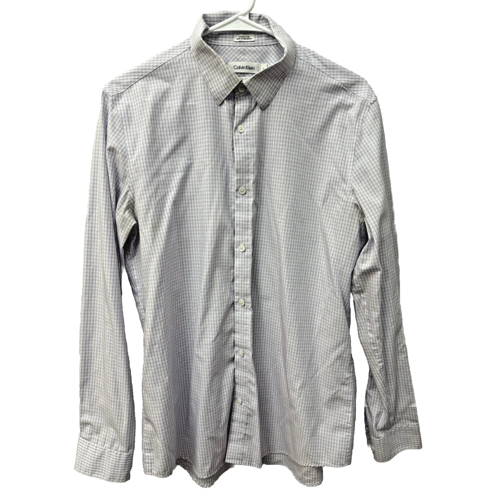 Calvin Klein Mens Dress Shirt Medium Purple Slim Fit Stretch Button Down
